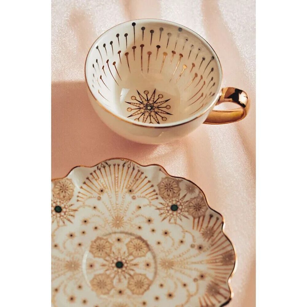 Anthropologie Catherine Martin Starry Night Teacup Saucer Celestial Art Deco NEW